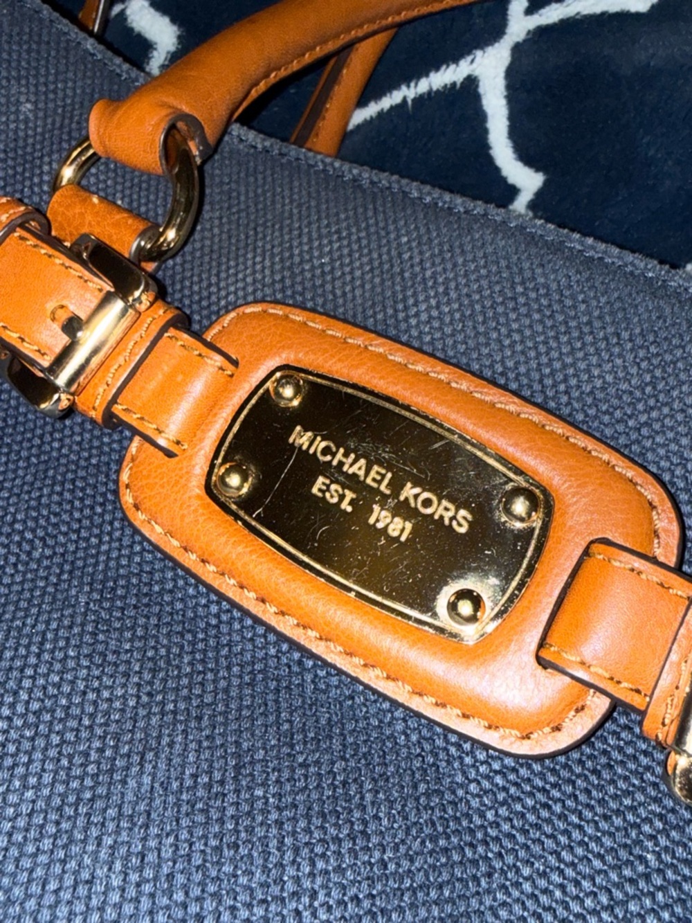 Michael Kors Navy Canvas Satchel Tote - Brown Leather Trim + Gold Hardware ✨